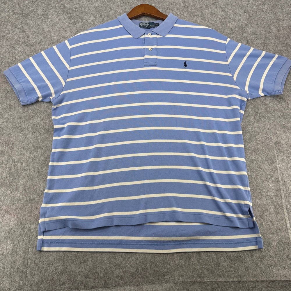 Polo Ralph Lauren Mens XL Blue White Striped Short Sleeve Cotton Polo Shirt